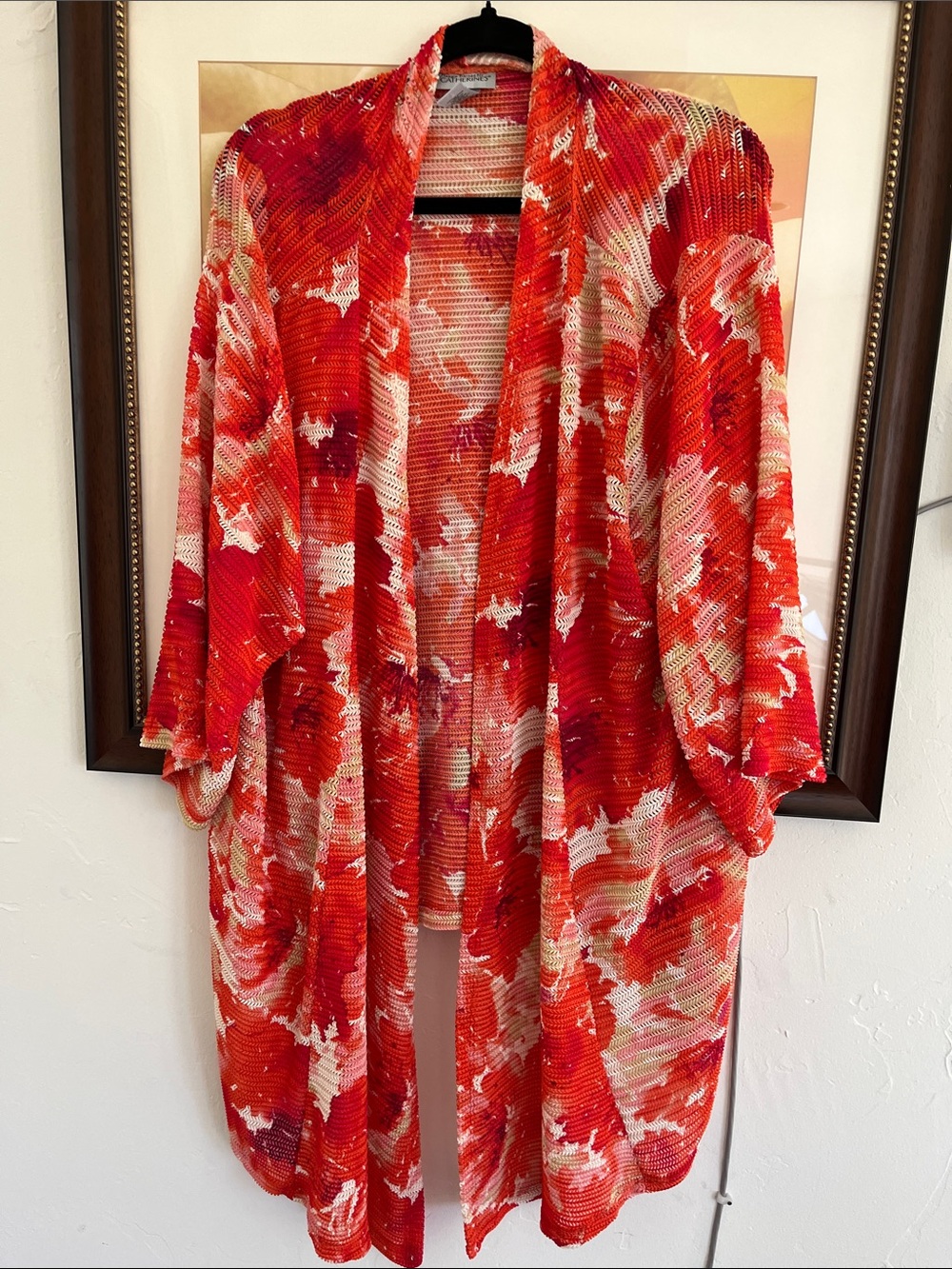 Catherines Red & Cream Open Drape Knit Kimono